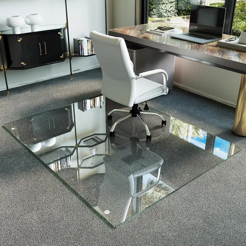 Miniatura 27 de Koonmi Tapete para silla de vidrio templado para suelos de madera dura y alfombras, 30 x 55 pulgadas, protector de piso de oficina transparente