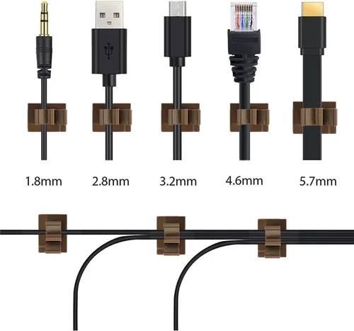 Miniatura 5 de 50 clips marrones Viaky autoadhesivos con respaldo de alambre de nailon ajustables clips de cable adhesivos para gestión de cables