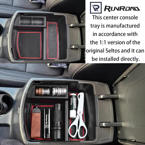 Miniatura 6 de RUNROAD Bandeja organizadora de consola central compatible con accesorios Kia Seltos 2020 2021 2022 2022 2023 2024 2025 2026, bandeja de inserción