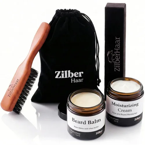 Miniatura 7 de ZilberHaar, cepillo de cerdas de jabalí y firmeza natural puras para barba. Cepillo de madera de peral, funciona con todos los bálsamos y aceites