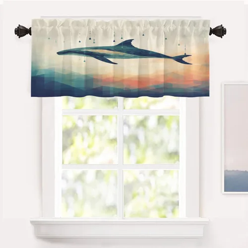 Miniatura 49 de Shrahala Beige and Orange Abstract Art Brushstrokes Blackout Curtain Tiers, Abstract Oil Paint Kitchen Valance Light Blocking Tier Drapes with Rod