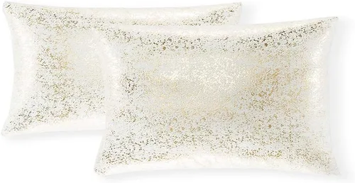Miniatura 64 de Xinrjojo Juego de 2 almohadas brillantes en negro y dorado, almohadas suaves y brillantes decorativas, juego de fundas de almohada cuadradas negras