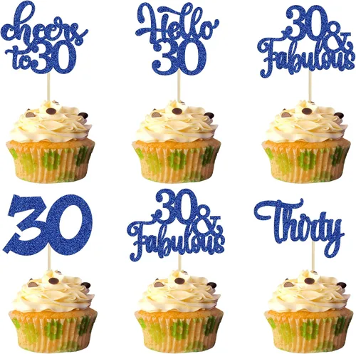 Miniatura 70 de 30 piezas Adornos para pastel de cumpleaños de 6 años, seis brillos, hola 6, púas para cupcakes, felicitaciones a los 6 años, decoraciones