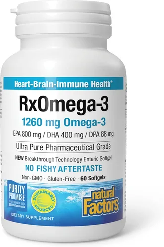 Natural Factors RxOmega-3 - Apoyo para la salud del cerebro y el corazón - Suplemento de salud ocular con EPA y DHA - Suplemento natural con ácidos