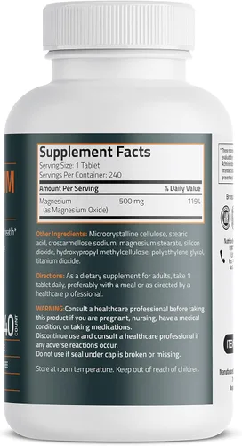 Miniatura 2 de Bronson Magnesio 500 mg apoya la salud ósea y muscular y el apoyo del sistema nervioso - Sin OMG, 240 tabletas vegetarianas