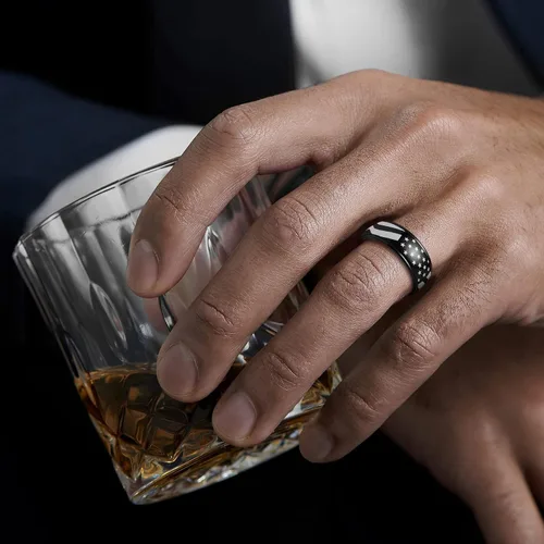 Miniatura 32 de LAOYOU Anillo giratorio para hombre para alivio de la ansiedad 0.315 in de acero inoxidable negro anillo de ansiedad con incrustaciones de cadena