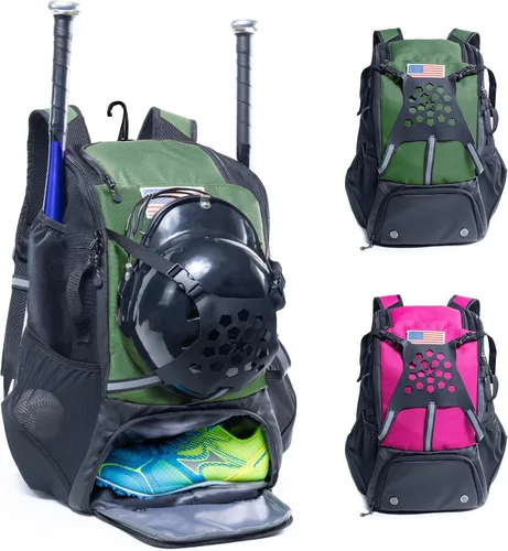 Miniatura 7 de Mochila de béisbol para jóvenes, niños, adultos, bolsa de equipo de bate y sóftbol con soporte para guantes, casco, compartimento para zapatos
