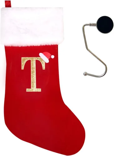 Miniatura 80 de Medias de Navidad de 20 pulgadas con monograma, letras, medias súper suaves grandes de Navidad, medias de monograma rojo para Navidad, regalo