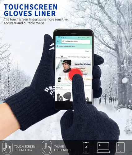Miniatura 14 de FZ FANTASTIC ZONE Guantes de invierno para hombre, cálidos, térmicos, suaves, de lana, para pantalla táctil, para mujer