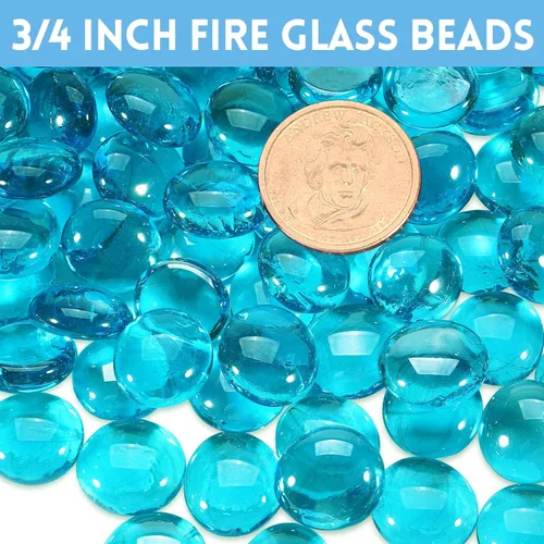Miniatura 2 de Vidrio de fuego para hoguera de propano, chimenea y decoración al aire libre. Rocas redondas de hoguera azul caribeño de 20 libras, cuentas