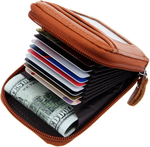 Miniatura 34 de RFID mini organizador de tarjetas de crédito, cuero auténtico, billetera compacta con visor de identificación, S, Negro