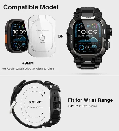 Miniatura 2 de ULTIMAL - Funda resistente con correa para Apple Watch 49mm, compatible con Apple Watch Ultra 3/2/1, cubierta protectora a prueba de golpes de grado