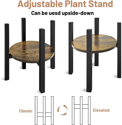 Miniatura 3 de Soporte ajustable para plantas de interior moderno de mediados de siglo, se adapta a macetas de 8 a 13 pulgadas, taburete de madera estable