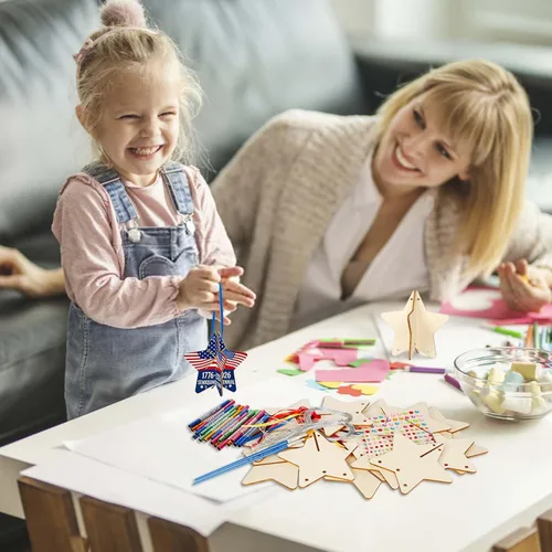 Miniatura 4 de Kit de campanillas de viento patrióticas de estrella 3D para niños, manualidades del 4 de julio, decoración de campanillas de viento de madera