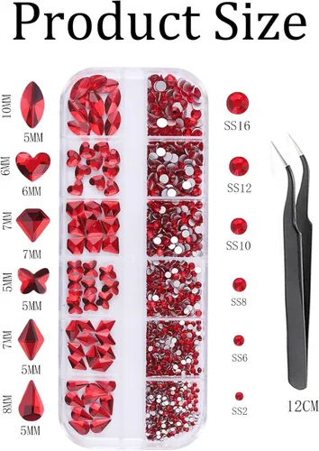 Miniatura 2 de Diamantes de imitación rojos para uñas, diamantes de imitación de EBANKU corazones rojos, mariposa, redondos, cristales, diamantes de imitación