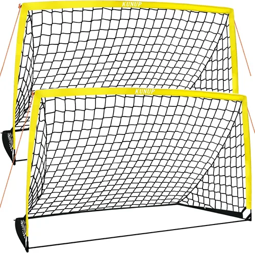 Miniatura 33 de Juego de 2 porterías de fútbol para niños, 5 x 3, 6 x 4, 9 x 5, red de práctica de fútbol plegable con bolsa de transporte portátil para niños