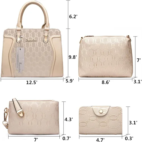 Miniatura 3 de Soperwillton Juego de 4 bolsas de mano para mujer, bolso de hombro con asa superior