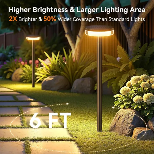 Miniatura 2 de LETMY Solar Pathway Lights Outdoor, 4 Pack 2X Brighter Solar Lights Outdoor Waterproof, Taller Pathway Light with Larger Panel, Auto On/Off Up to