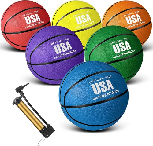 Jenaai 6 Pelotas de Baloncesto de Goma Tamaño Oficial a Granel Pelotas Callejeras Multicolor Pelotas de Baloncesto con Bomba Juego de Baloncesto