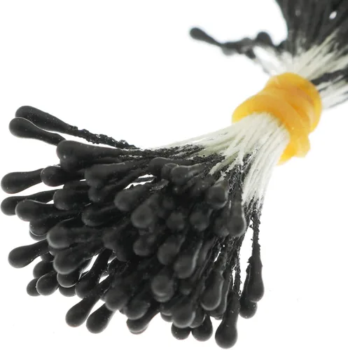 Miniatura 3 de Alrededor de 400 estambres florales perlados artificiales, estambres florales para hacer flores, decoración de álbumes de recortes, negro mate