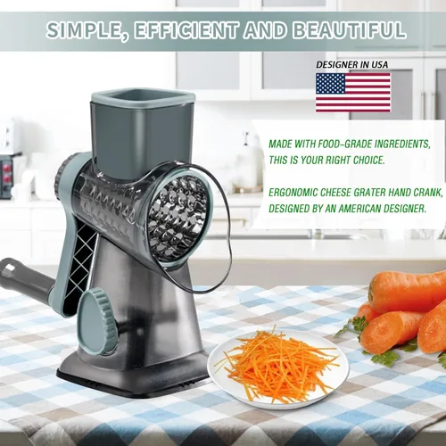 Miniatura 2 de Rallador de queso con asa, rallador de queso giratorio manual multifuncional - rallador de queso corta fácilmente zanahorias, papas, verduras y Gris
