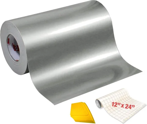 Miniatura 3 de ORACAL 651 Rollo de vinilo adhesivo metálico plateado de alto brillo con rollo de papel de transferencia de 12 x 24 pulgadas y escobilla de goma