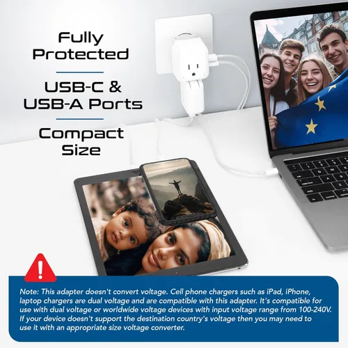 Miniatura 7 de Ceptics Adaptador de Enchufe de Corriente Internacional Juego de Viaje, 20W PD y QC, USB Dual Seguro y USB-C 3.1A - 2 Tomas de EE.UU. - Compacto
