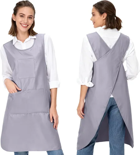 Miniatura 7 de Delantal de cocina con espalda cruzada para mujer, delantal de poliéster japonés con 3 bolsillos para hornear cocinar parrilla, delantales unisex