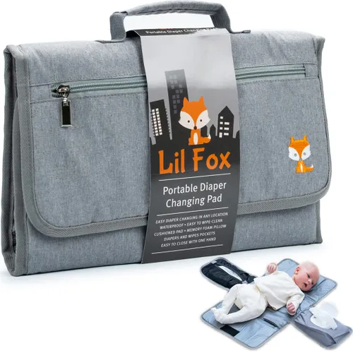 Lil Fox Cambiador de pañales portátil - Cambiador de pañales de una mano para bolso de pañales o mesa de cambio. Regalos unisex para baby shower,