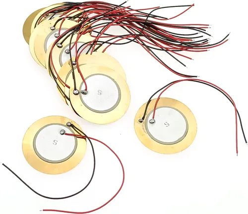 Miniatura 2 de 20 unidades de transductor piezoeléctrico de 1.378 in, micrófono de contacto, sensor de sonido, amplificadores piezoeléctricos, discos con cable