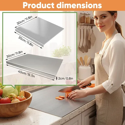 Miniatura 2 de Sakerplus Tabla de cortar de acero inoxidable con borde antideslizante, tabla de cortar de cocina para hornear, carne, verduras y pan, apta