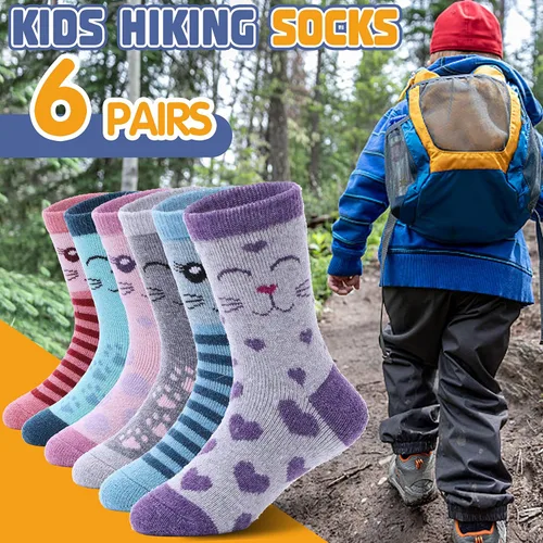 Miniatura 20 de ANTSANG Calcetines de Lana, Calcetines Térmicos Cálidos y Gruesos Tipo Crew Boot para Niños Pequeños, Niños y Niñas, 6 Pares