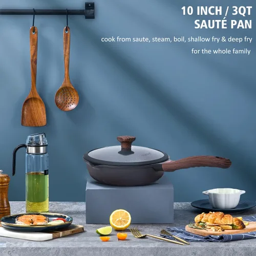 Miniatura 2 de Vinchef Sartén antiadherente para freír en profundidad y saltear con tapa, sartén de 10 pulgadas/3 cuartos de galón, tecnología de recubrimiento