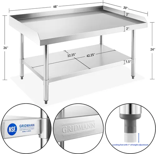 Miniatura 5 de GRIDMANN NSF Mesa de Parrilla de Acero Inoxidable Calibre 16 de 48" L x 30" A x 24" Al con Estante Inferior para Cocina de Restaurante Comercial