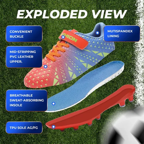 Miniatura 3 de ASHION Botines de fútbol unisex para niños y niñas, para césped firme, sin atar, zapatos de fútbol duraderos