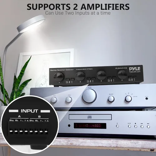 Miniatura 3 de Pyle Selector de Altavoces Estéreo de Alta Potencia de 4 Canales con Control de Volumen - Construcción de Carcasa Resistente y Duradera, Disipador