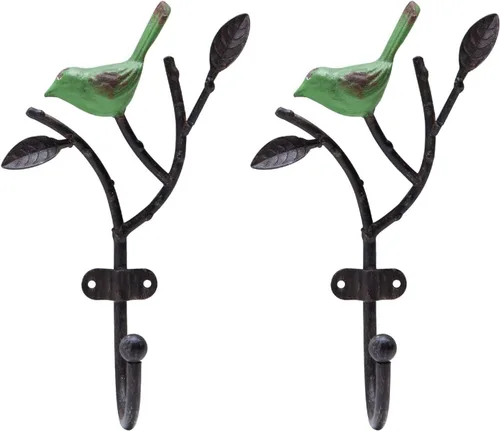 Miniatura 11 de SOFFEE DESIGN Perchero vintage de pared con 3 ganchos, pájaros de pie en rama de árbol con pintura rústica, resistente soporte para llaves