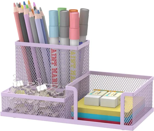 SUPEASY Organizador de escritorio de malla para bolígrafos, suministros de oficina, almacenamiento de lápices con 3 compartimentos, accesorios de