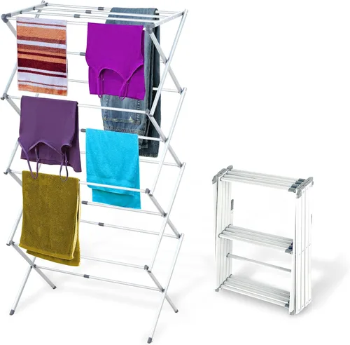 BLACK+DECKER Escurridor de ropa plegable expandible de 4 niveles, altura telescópica, secadora de aire plegable que ahorra espacio para toallas,