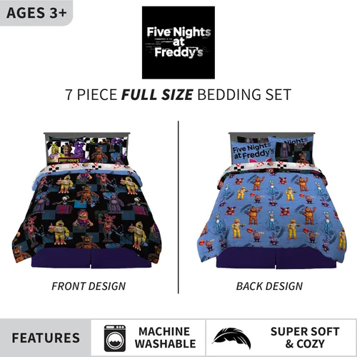 Miniatura 3 de Franco - Juego de edredón y sábanas supersuaves con funda, para niños, 7 piezas, tamaño matrimonial, Five Nights At Freddy's Cinco noches en Freddy's