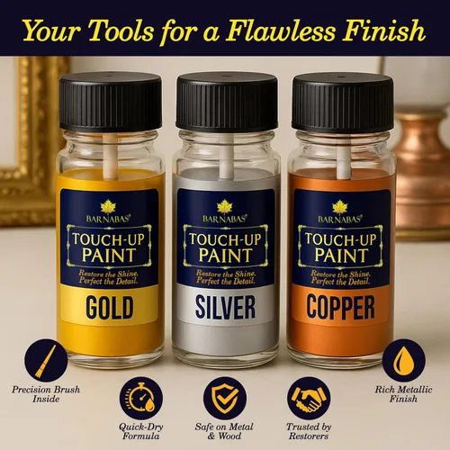 Miniatura 3 de Barnabas Juego de Pintura para Dorado – Pinturas de 20ml (0.68 fl oz) Oro, Plata, Cobre con 3 Guantes para Manualidades, Arte, Retoques de Muebles