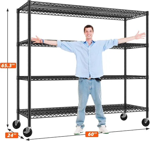 Miniatura 3 de REIBII Estantería de almacenamiento de 60" de ancho 2878LBS Unidad de estante de metal con ruedas Estantería de garaje resistente Estanterías