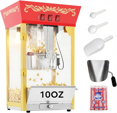 Miniatura 10 de Máquina de palomitas de maíz con carrito, auténtica máquina de palomitas de maíz estilo cine de 10 onzas con plataforma de calentamiento, máquina