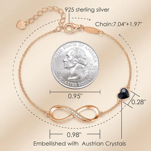 Miniatura 5 de CDE Pulsera de eslabones con símbolo de corazón infinito para mujer, plata de ley 925, acero inoxidable, ajustable, joyería de aniversario, día