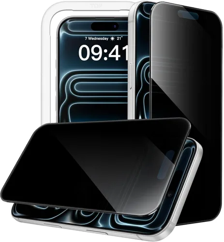 Miniatura 9 de JETech Protector de pantalla de privacidad de 360 grados para iPhone 15 de 6.1 pulgadas, película de vidrio templado antiespía de 4 vías