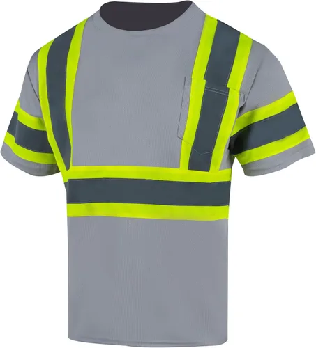Miniatura 8 de VENDACE Camiseta de seguridad de alta visibilidad Clase 2 para hombre, camisa de manga corta reflectante ANSI con parte inferior negra (negro, M)