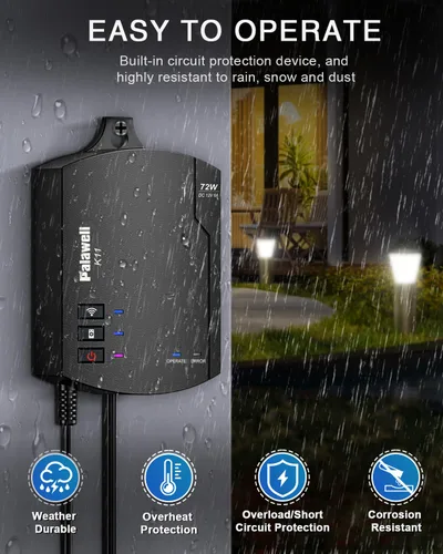 Miniatura 5 de Transformador de paisaje de bajo voltaje WiFi de 72 W con temporizador, transformador de bajo voltaje de 120 V CA a 12 V CC para luces de camino