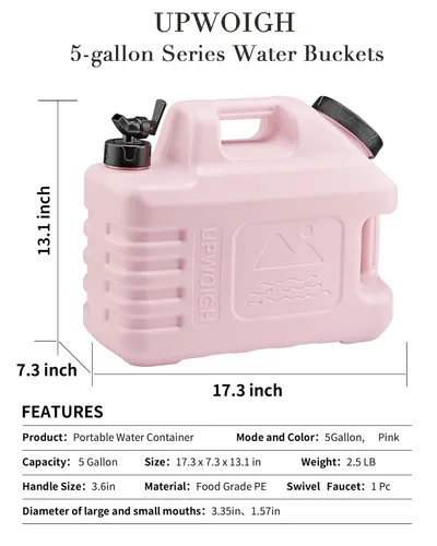 Miniatura 3 de UPWOIGH Jarra de agua grande de 5 galones, recipiente de agua portátil a prueba de fugas rosa coral con espiga, talla frontal inspirada