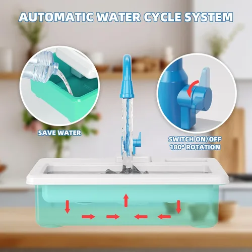 Miniatura 4 de Doloowee - Juguetes de fregadero de cocina con cambio de color, juguete de lavavajillas eléctrico para jugar con agua corriente para niños de 3 a 5