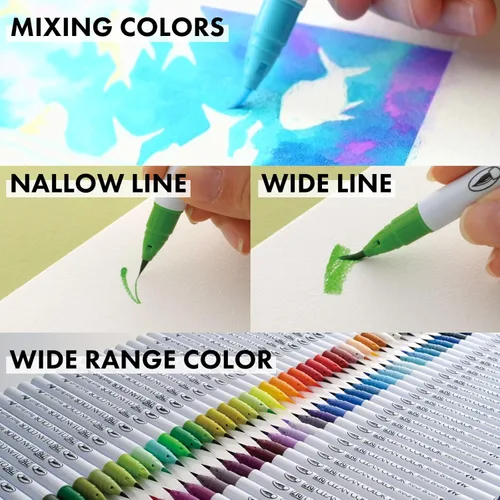 Miniatura 4 de Kuretake Clean pincel de color real para acuarela pincel de plumas (juego de 60 colores)